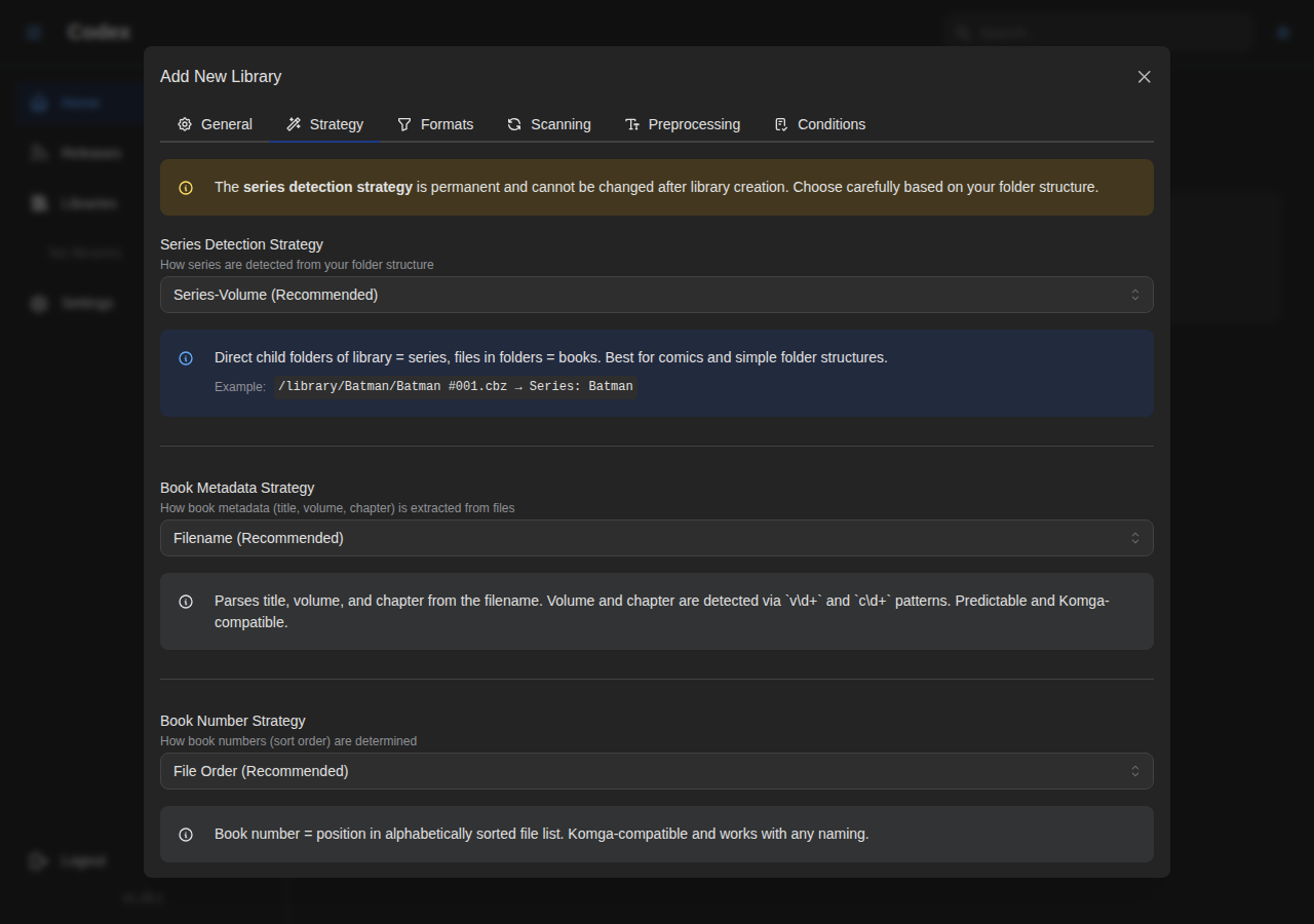 Add Library - Strategy Settings