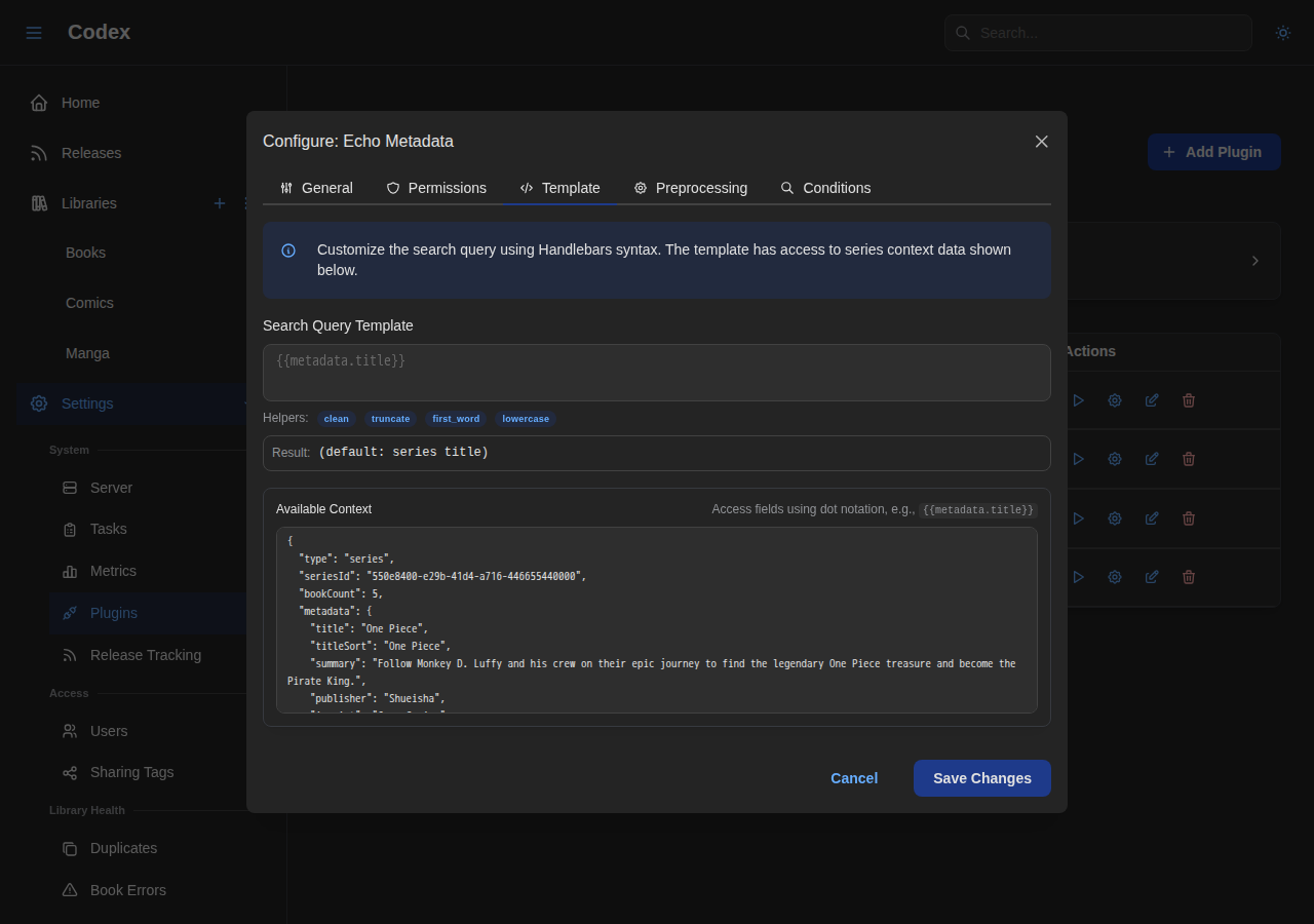 Plugin Search Template Settings