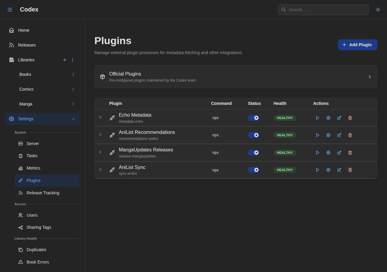 Plugin Settings - Installed Plugins